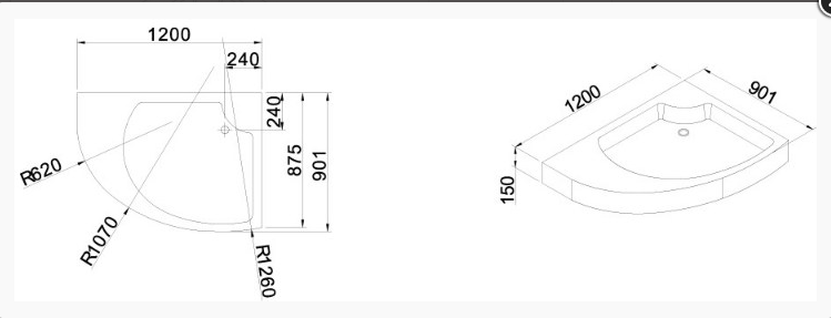 Поддон акриловый TRAY-A-TRIUMPH-RH-120/90-15-W-L